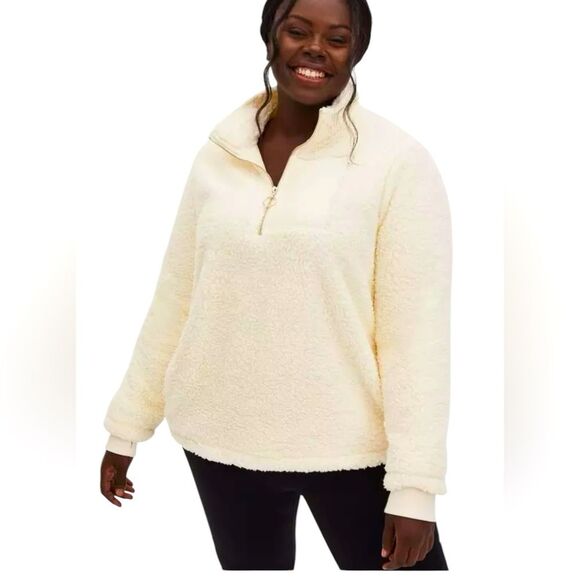Torrid Active Winter White Sherpa Half Zip Pullover Sweater SZ 1X / 14-16 Cozy - Picture 1 of 15